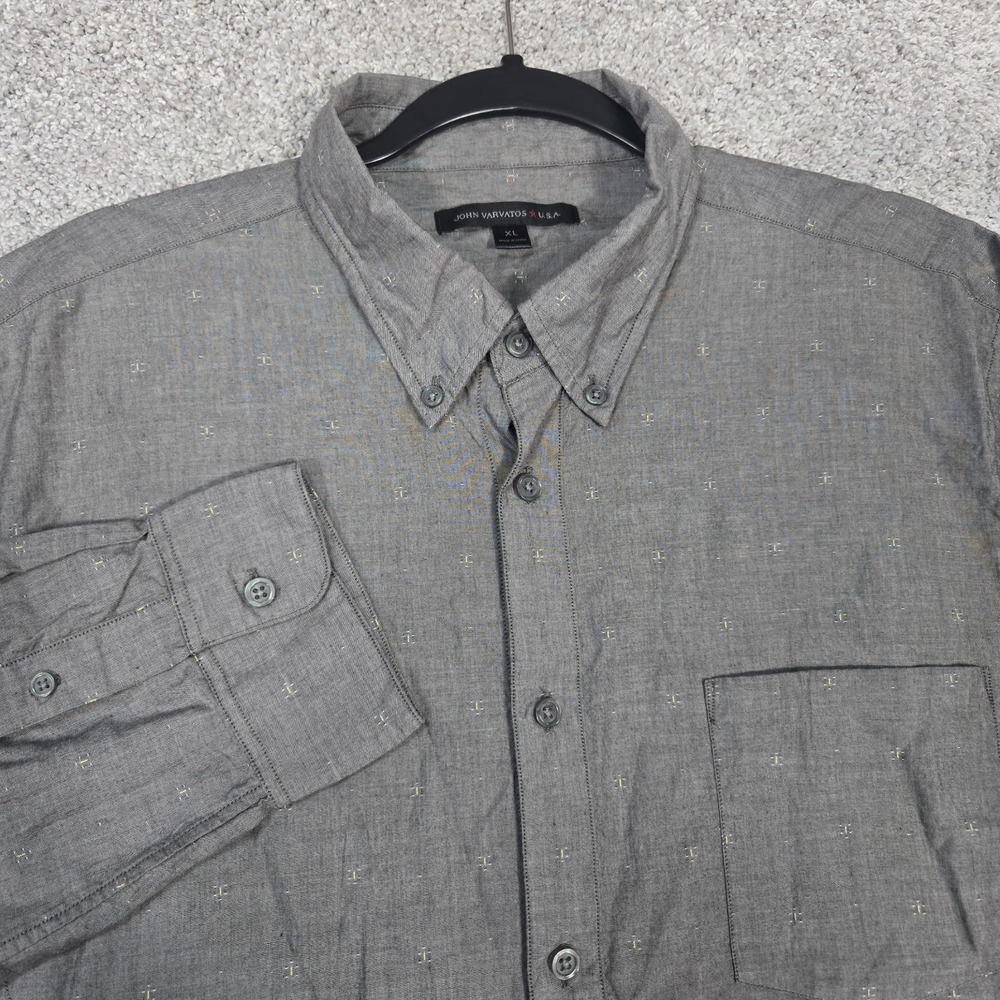 John Varvatos USA Men's XL shirt gray geometric lightweight cotton L/S‎